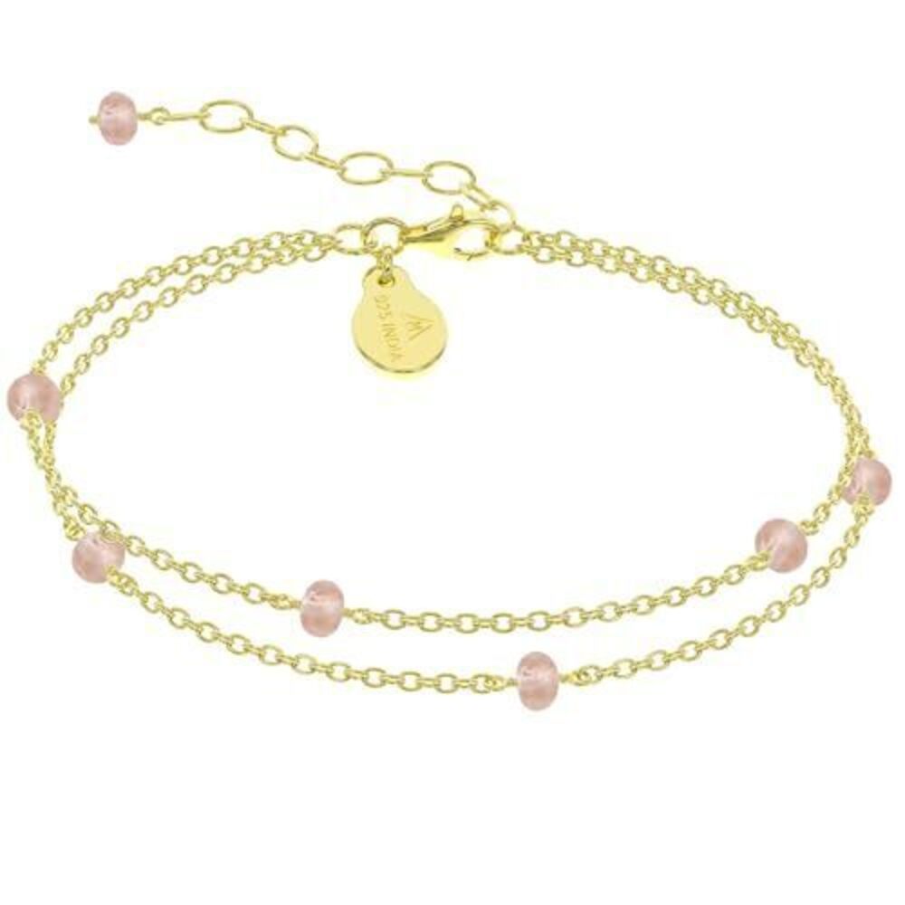 6314 Pink Rose Quartz Bracelet , Certified 925 Sterling Silver with Plated